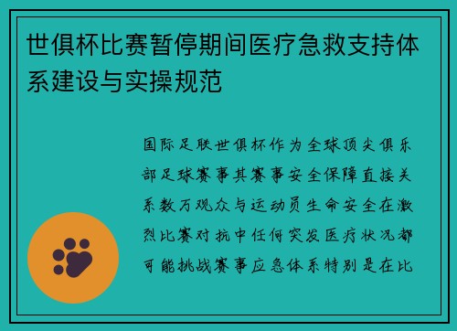 世俱杯比赛暂停期间医疗急救支持体系建设与实操规范
